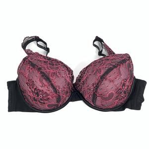 Cacique Intimates Lace Push Up Bra Size 42C Womens Black Red Sexy Curvy Plus